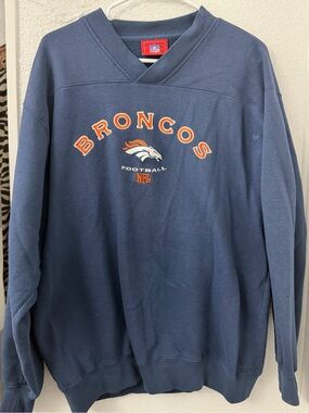 Vintage 90s Denver Broncos NFL Sweatshirt - Embroidered Logo - V-Neck - Large
